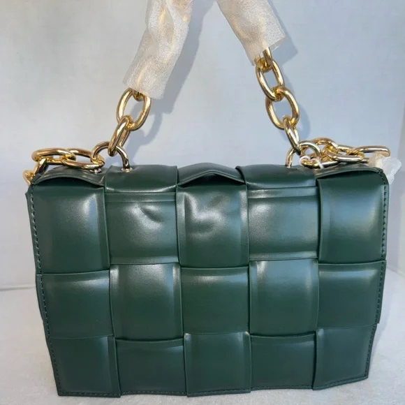 New Urban Expressions Dark Hunter Green Woven Shoulder Women’s Bag Purse-NWT - Picture 2 of 14